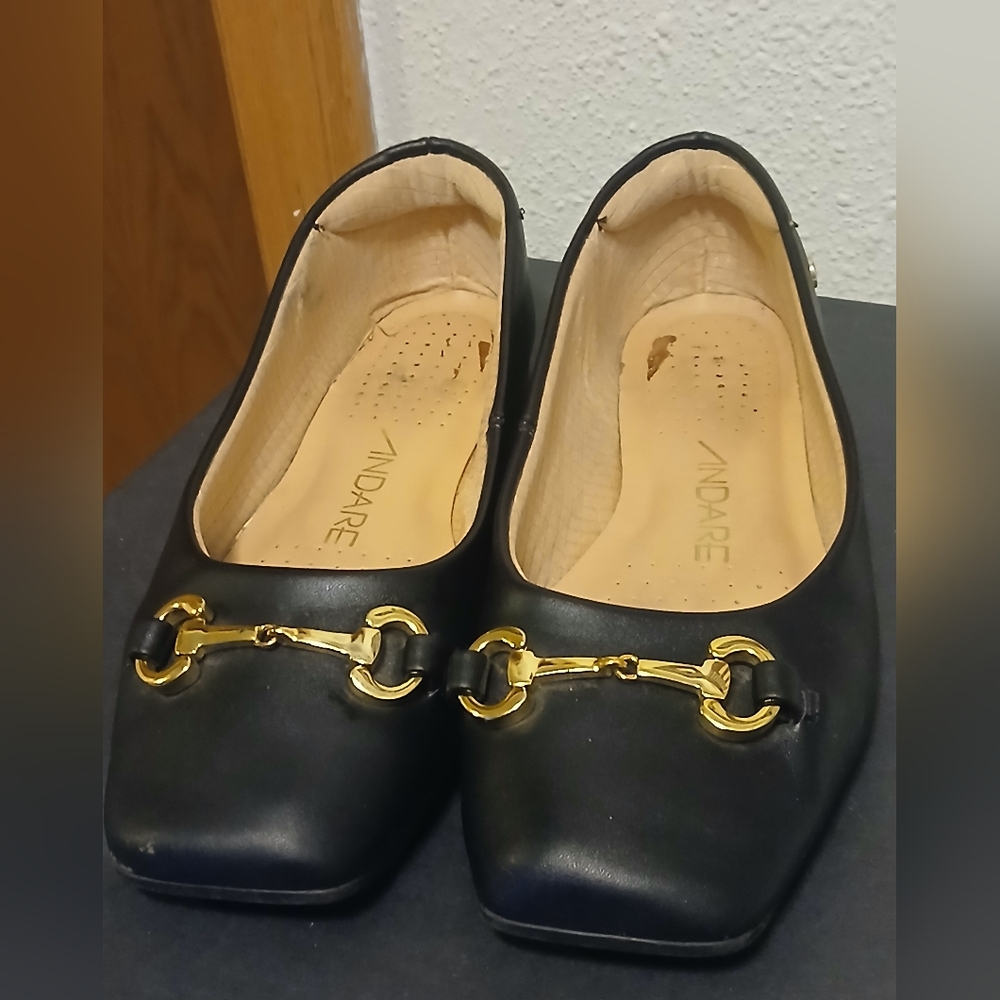 Andare Black Square Toe Horsebit Loafer Flats Size 7